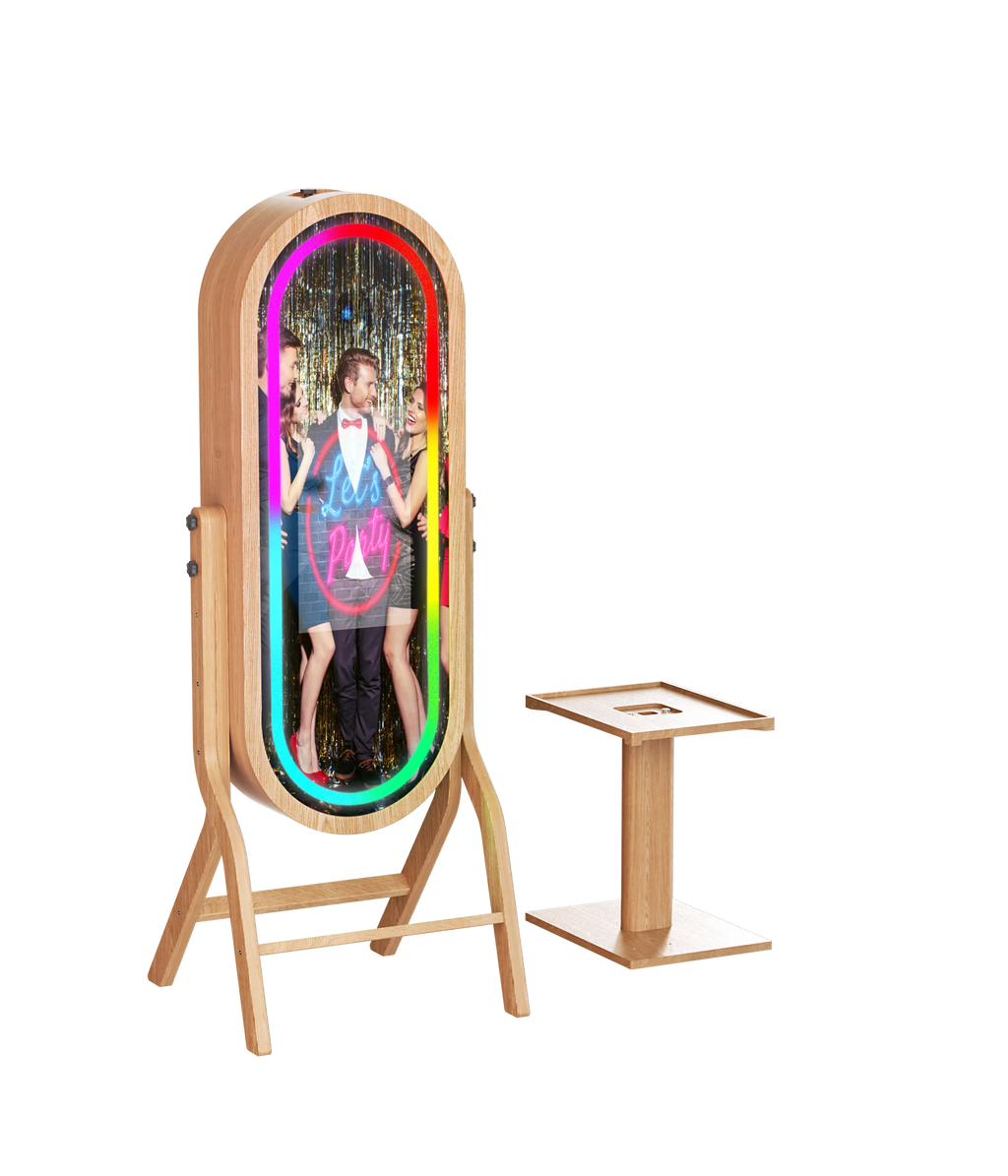 55 Inch Mirror 21.5 Inch Touch Screen Wood Photo Booth DJPBS-55PB Wood Mirror Booth - DJ And Photo Booth Supply