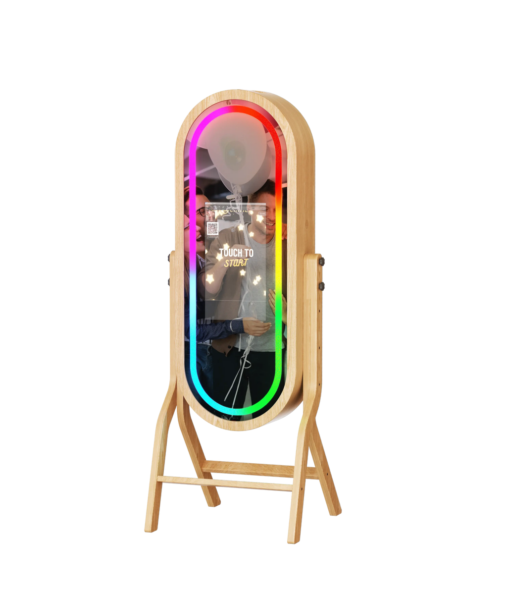 55 Inch Mirror 21.5 Inch Touch Screen Wood Photo Booth DJPBS-55PB Wood Mirror Booth - DJ And Photo Booth Supply