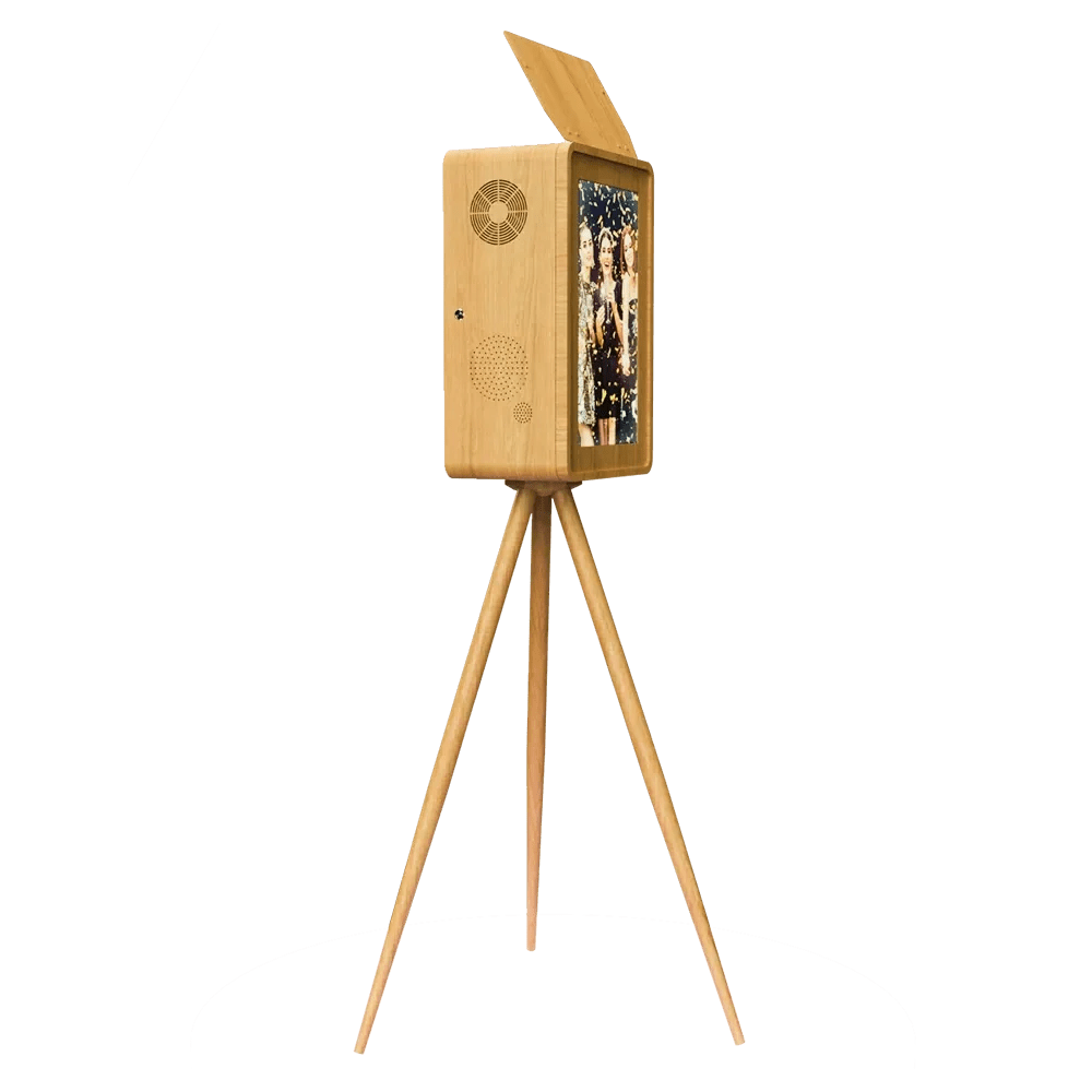 The Entourage | Wood Grain Tripod Photo Booth with Rear Touchscreen - DJ And Photo Booth Supply