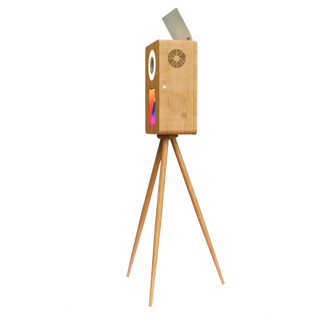 The Entourage | Wood Grain Tripod Photo Booth with Rear Touchscreen - DJ And Photo Booth Supply